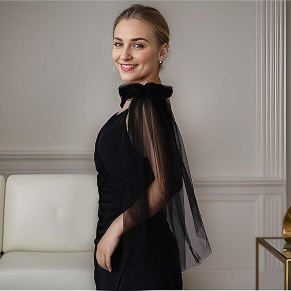 Bow Tulle Double Shoulder Shawl main image 5